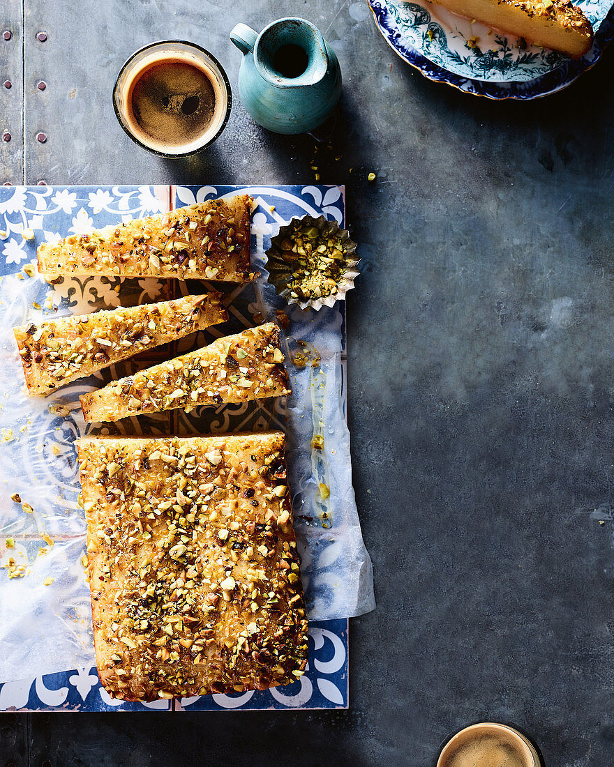 Turkish revani semolina cake with syrup