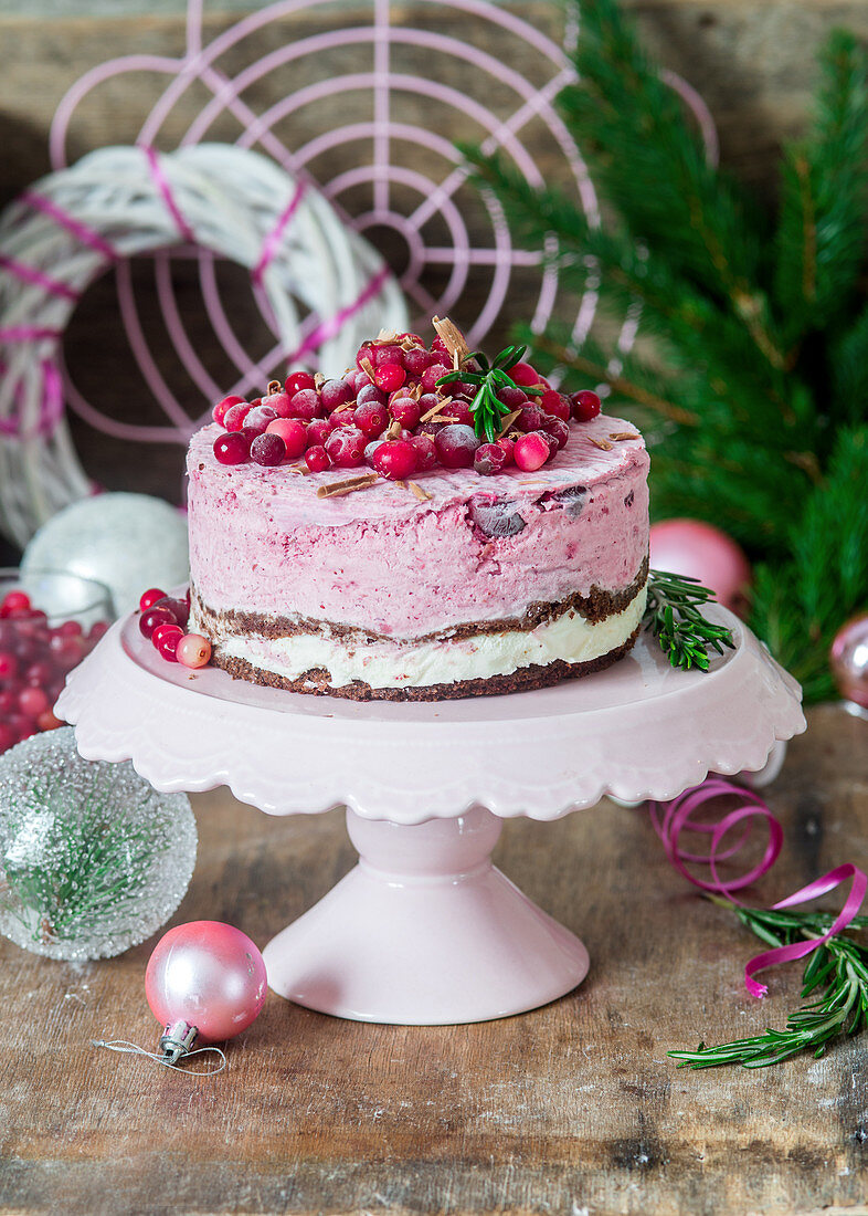 Ice cream cake with cranberries (Christmas)