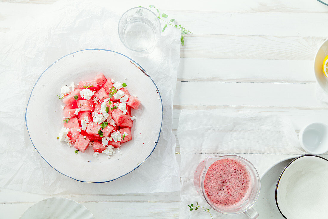 Wassermelonensalat mit Feta und Oregano