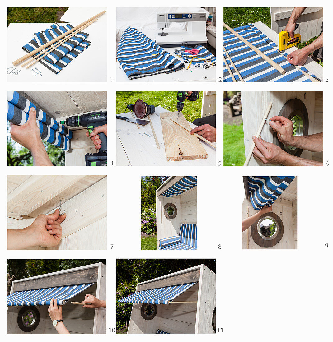 Instructions for making an awning for a DIY wooden beach chair