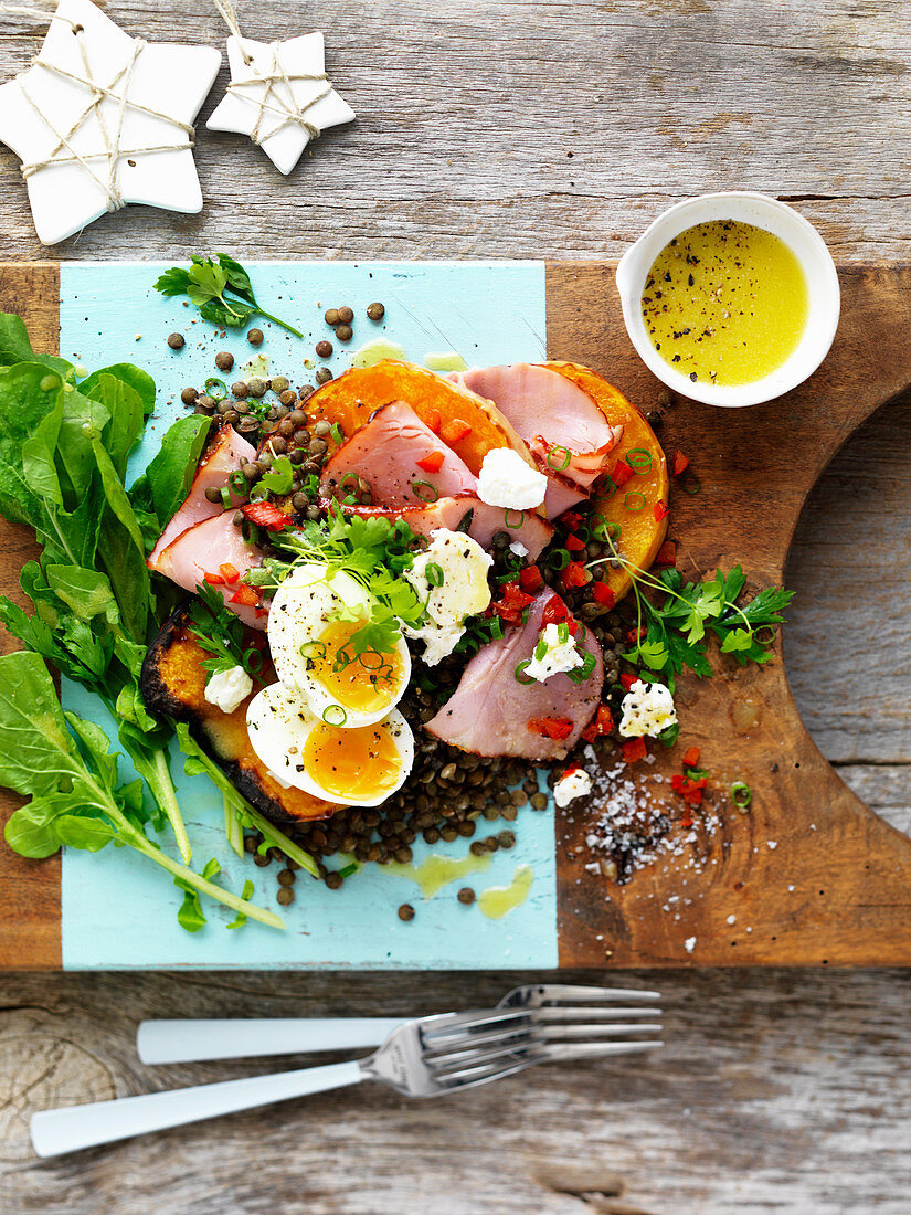 Warm Green Lentil and Ham Salad