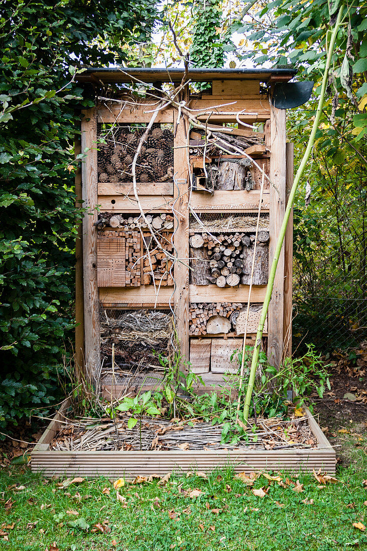 DIY insect hotel in garden