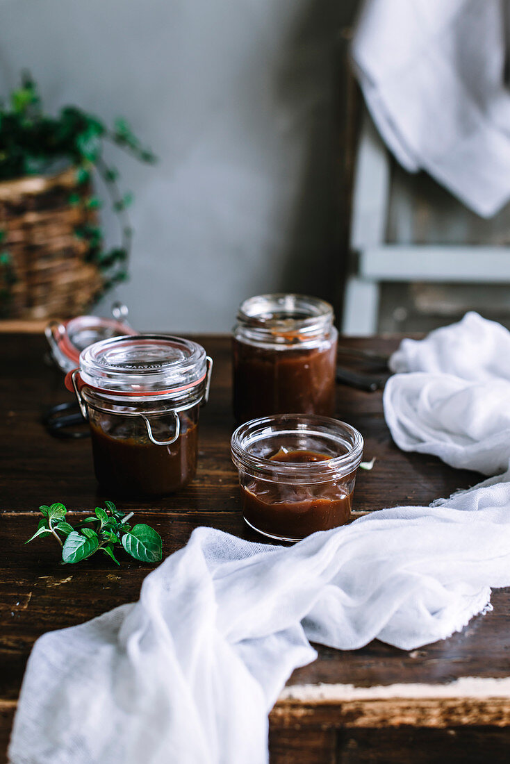 Jars of caramel sauce