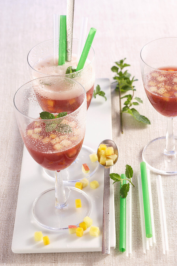 Sangria 'Andaluz' made with red wine, brandy, champagne and fruit pieces