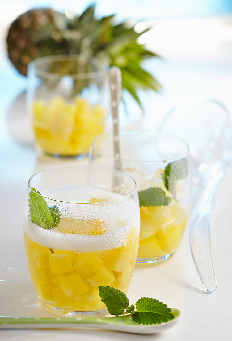 Non-alcoholic pineapple punch in glasses