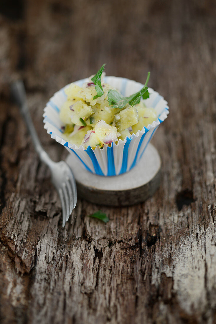 Potato salad with gherkins and radishes