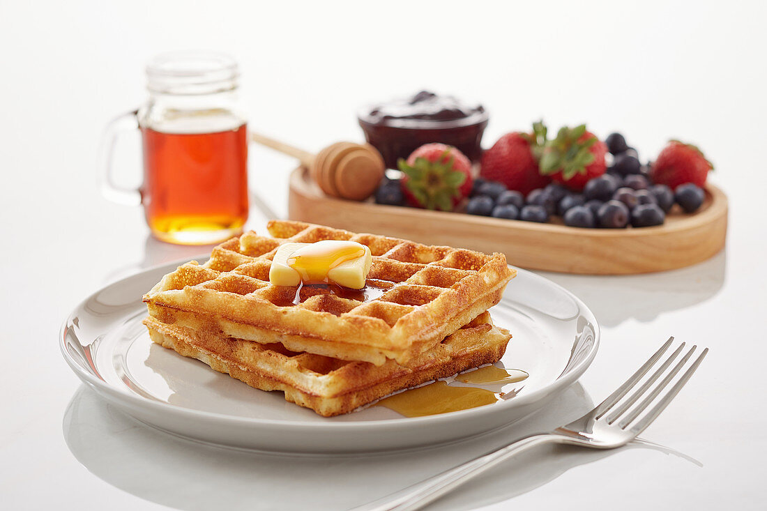Vanilla flavour Waffles with butter and honey