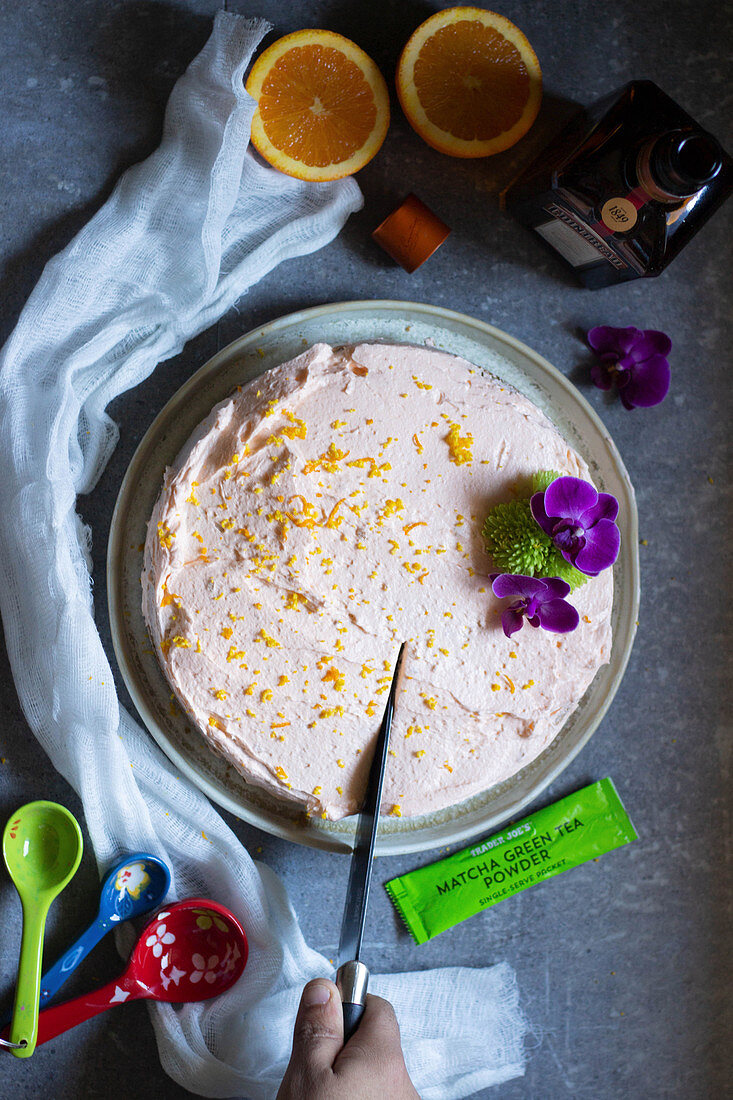 Green Tea Cake with Orange Cointreau Frosting