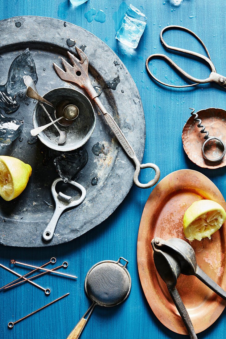 Various old bar utensils