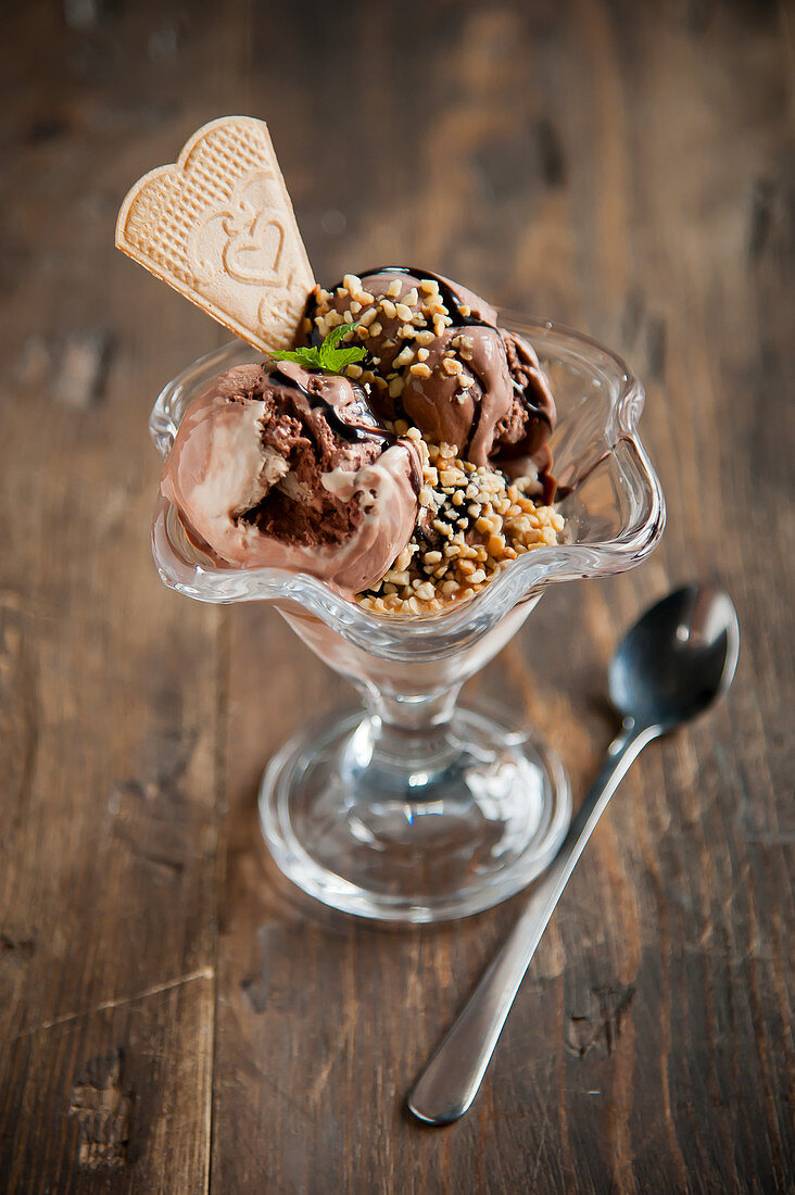 Chocolat ice cream with nuts