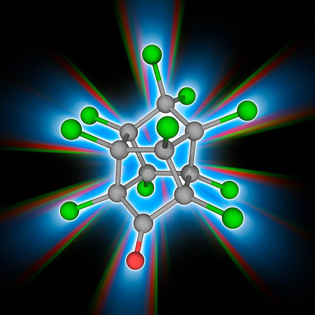 Chlordecone (kepone) organic compound molecule