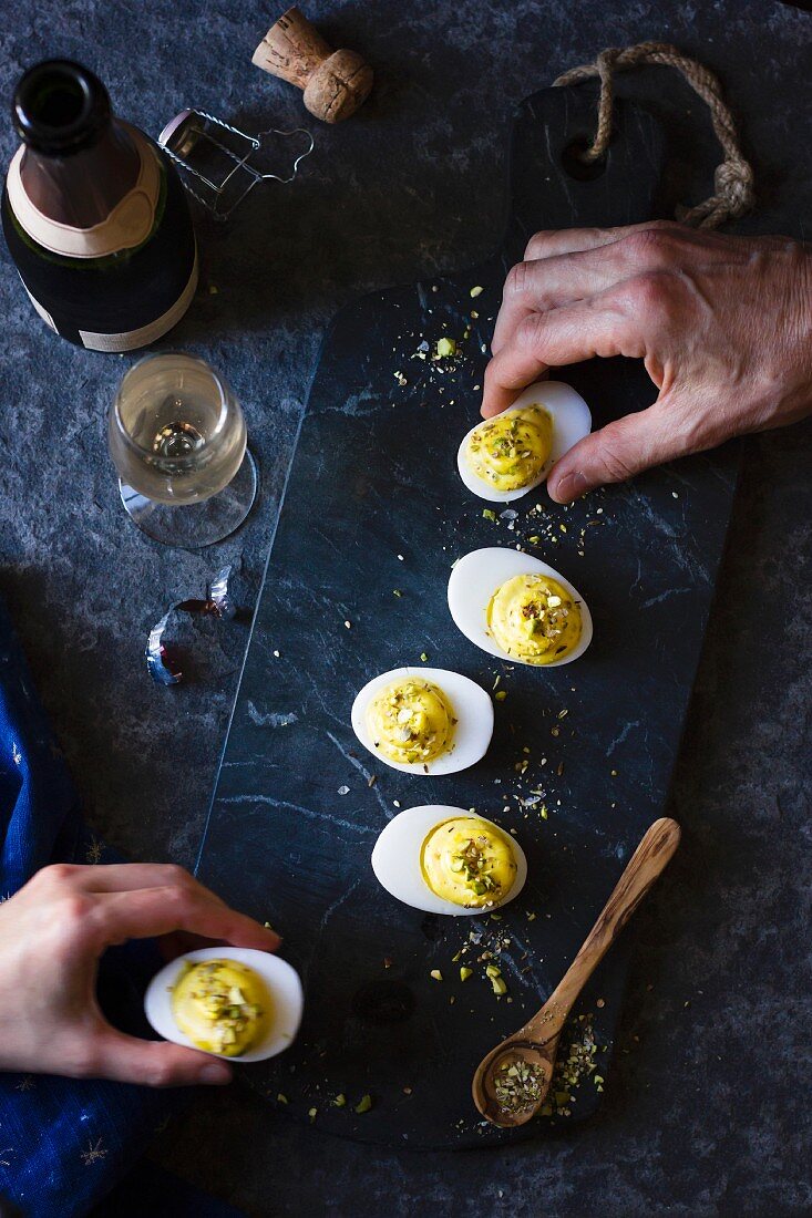 Dukkah deviled eggs