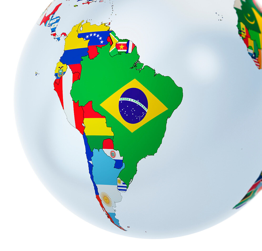 National flags on globe