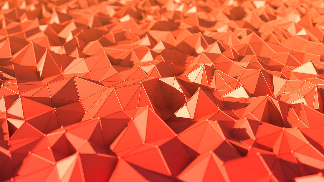 Red geometric three dimensional shapes