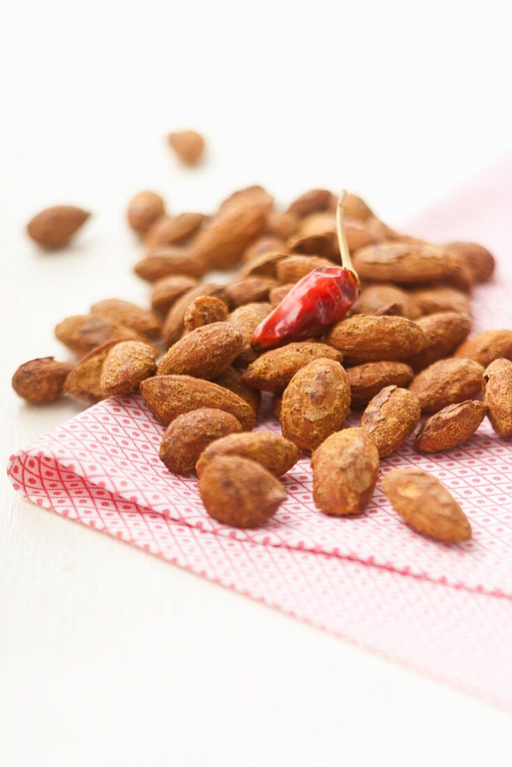 Almonds with a chilli pepper