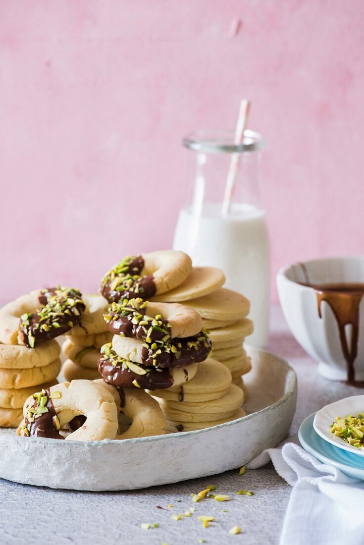 Orange blossom pistachio chocolate cookies