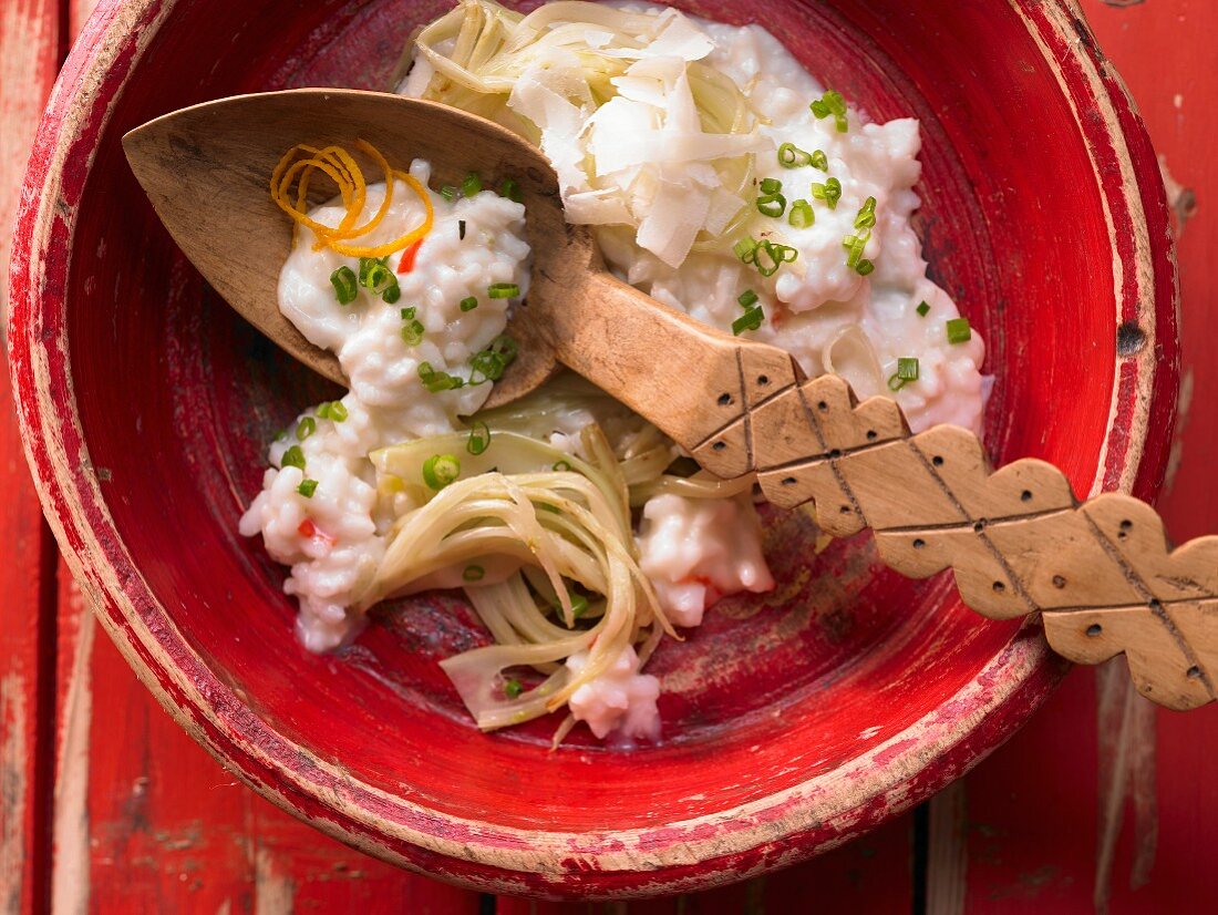 Risotto with fennel, chili and orange peel