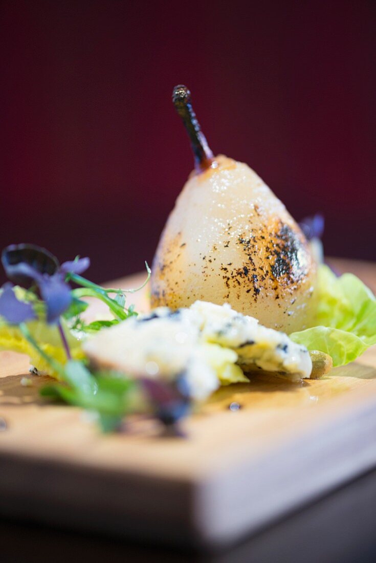Pear and blue cheese afters from a fine dining restaurant