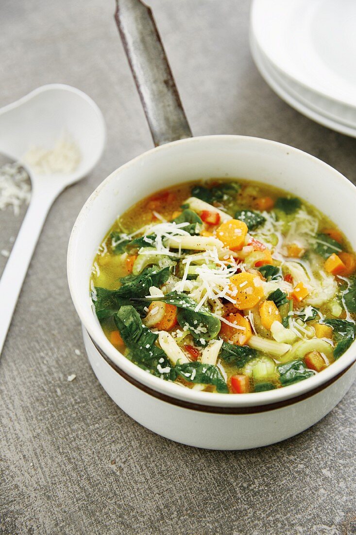 Italian minestrone with spinach and parmesan