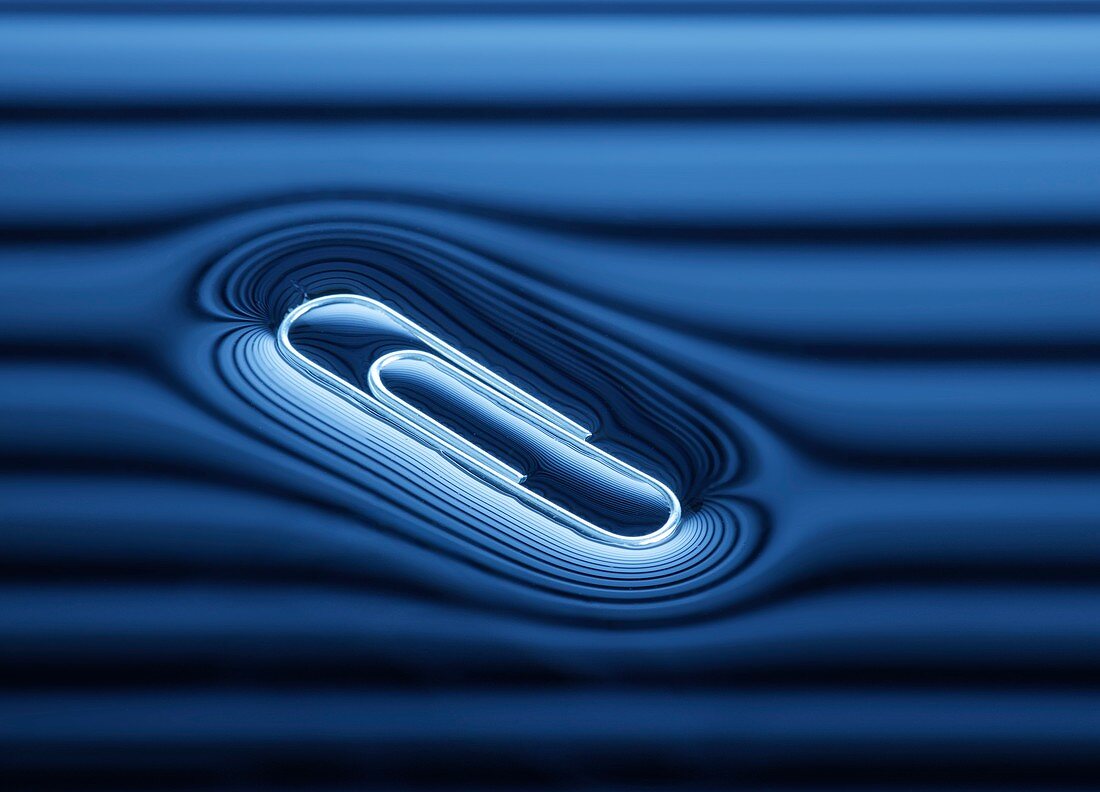 Paperclip floating on water surface
