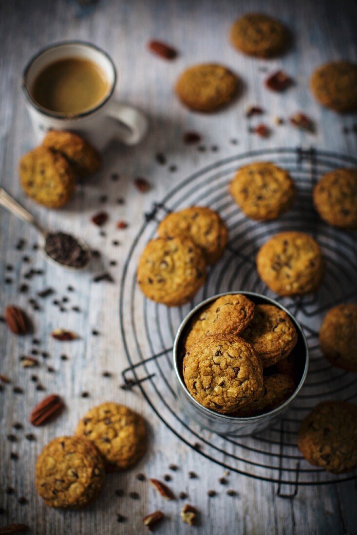 Homemade chocolate chip cookies with pecan