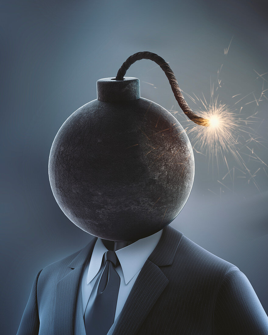 Businessman with bomb for head