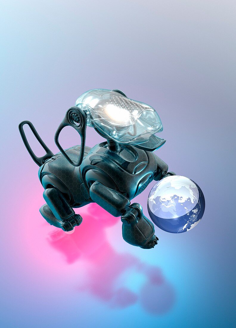 Robotic dog with ball, illustration