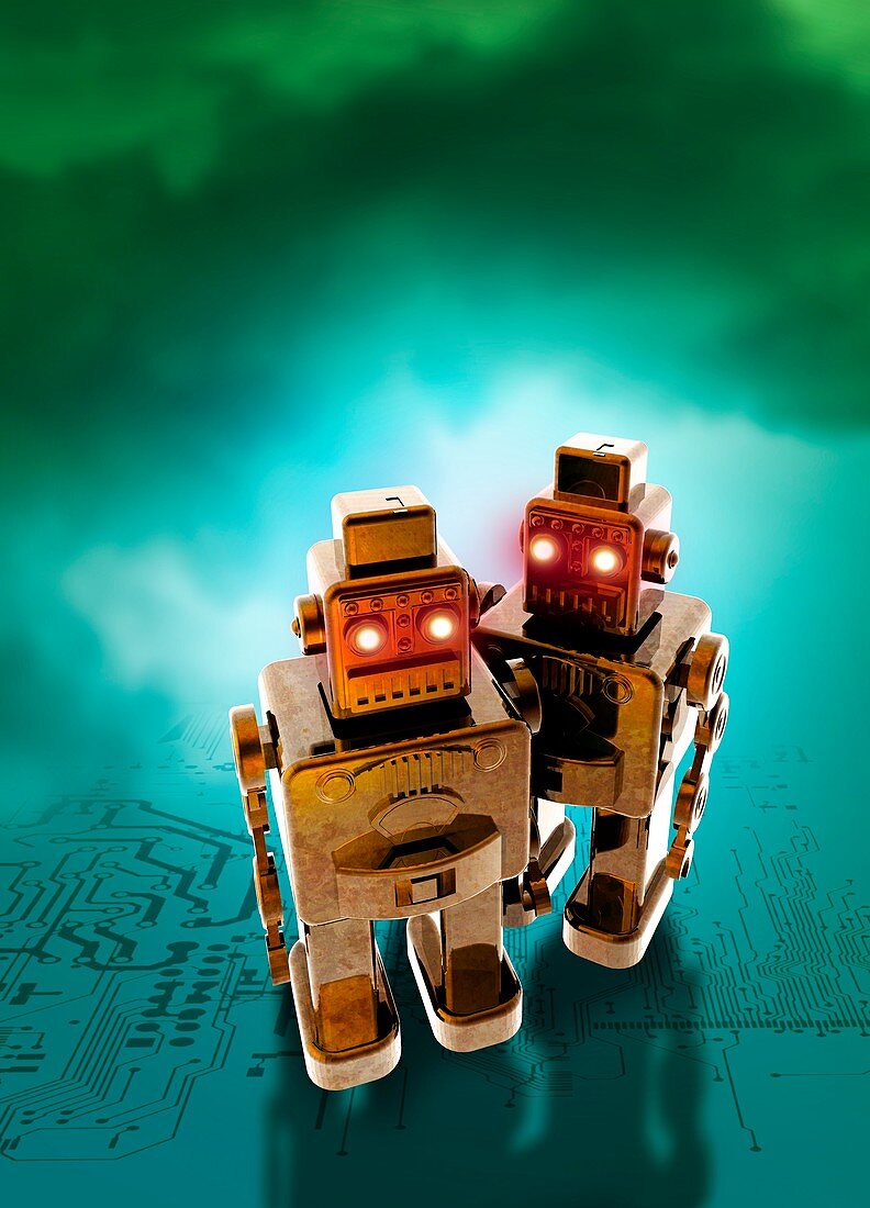 Robots and circuit board, illustration
