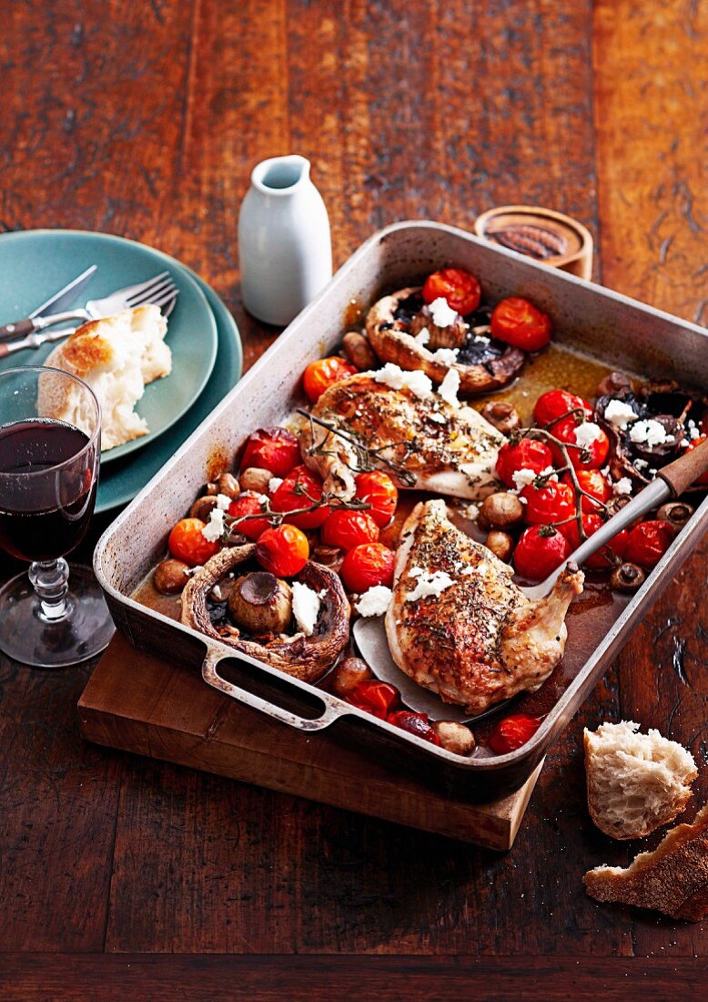 Roast chicken and balsamic mushrooms