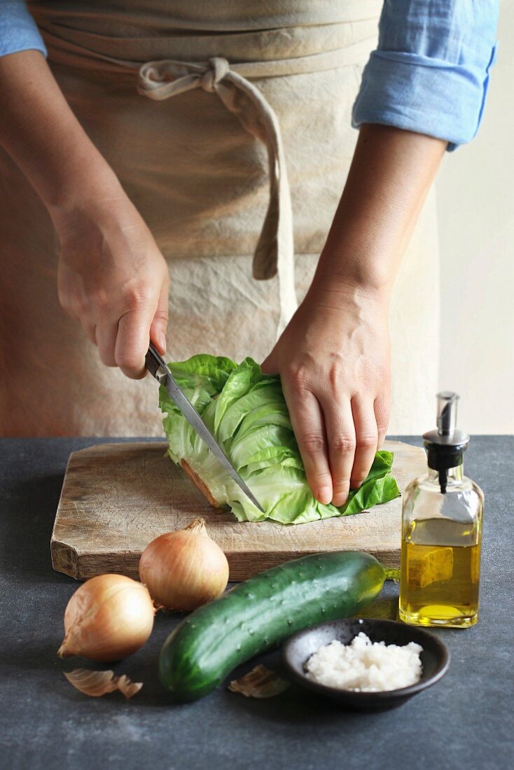 Lettuce being chopped