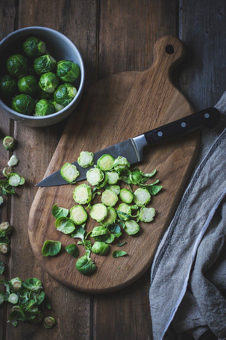 Brussels Sprouts on a chopping board
