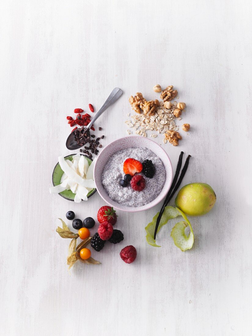 Chia pudding with topping ingredients