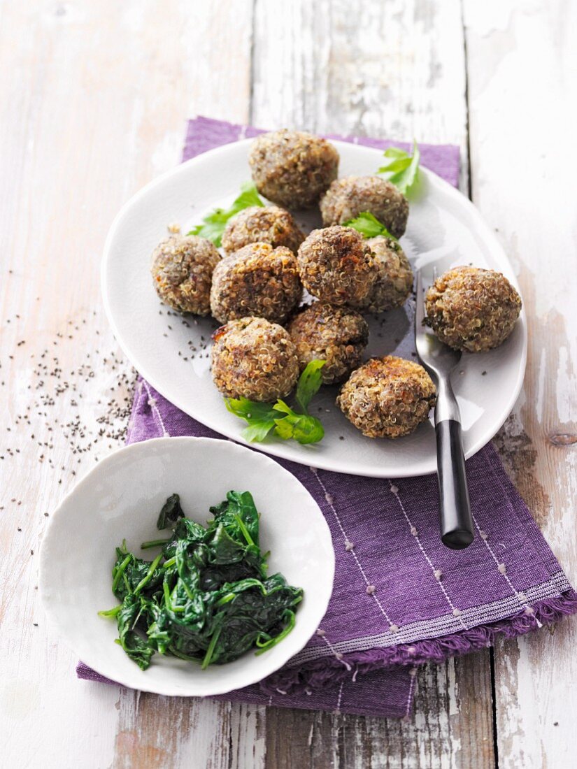 Quinoa and chia balls with spinach