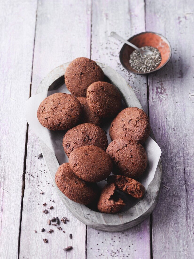 Chocolate and almond cookies with chia seeds