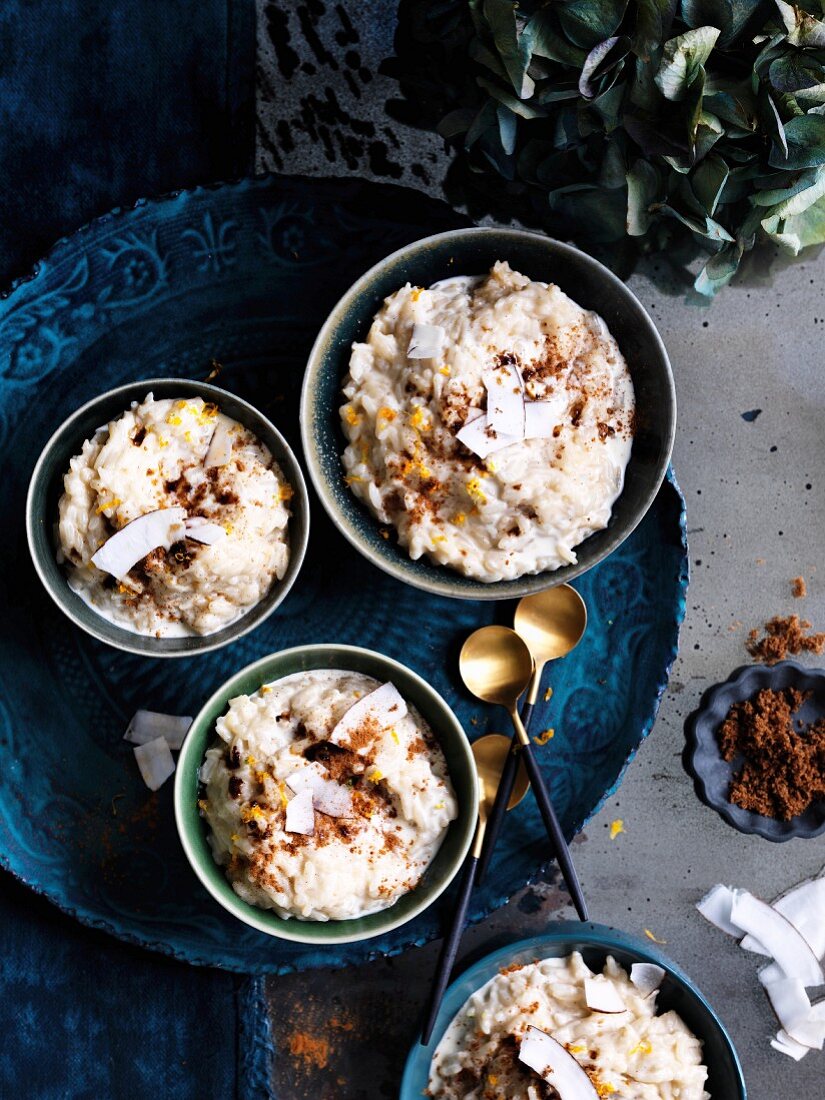 Latin American rice pudding with brown sugar and coconut