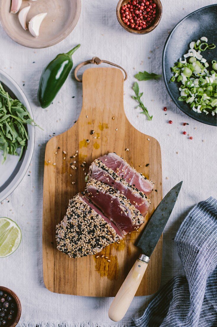 A piece of Sesame Crusted Seared Tuna