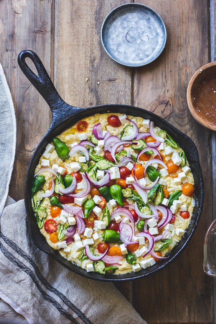 Vegetable and cheese cornbread skillet