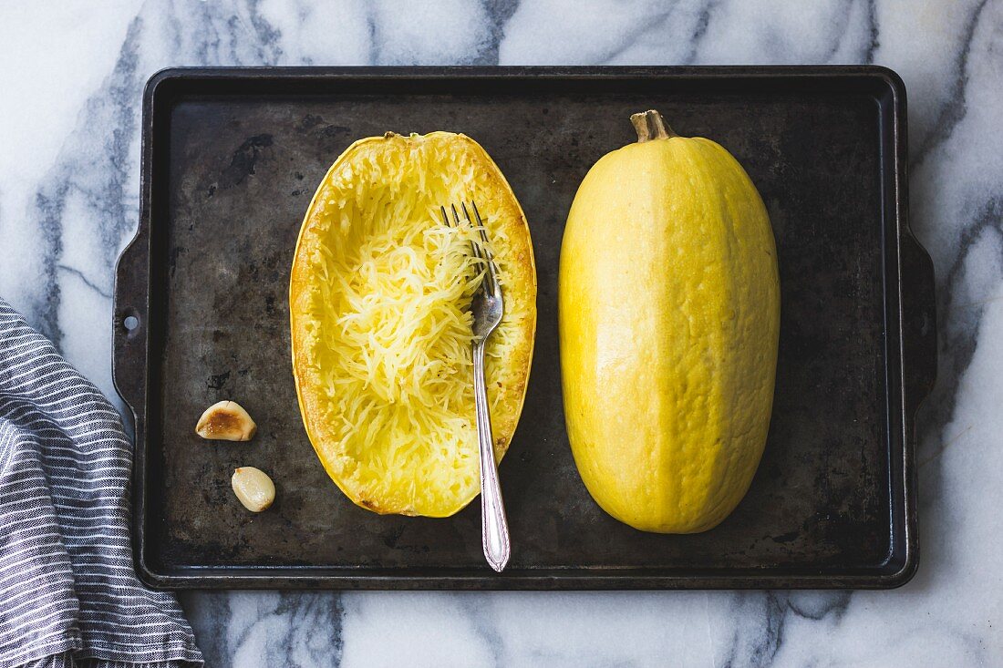 Spaghetti Squash on a baking tray