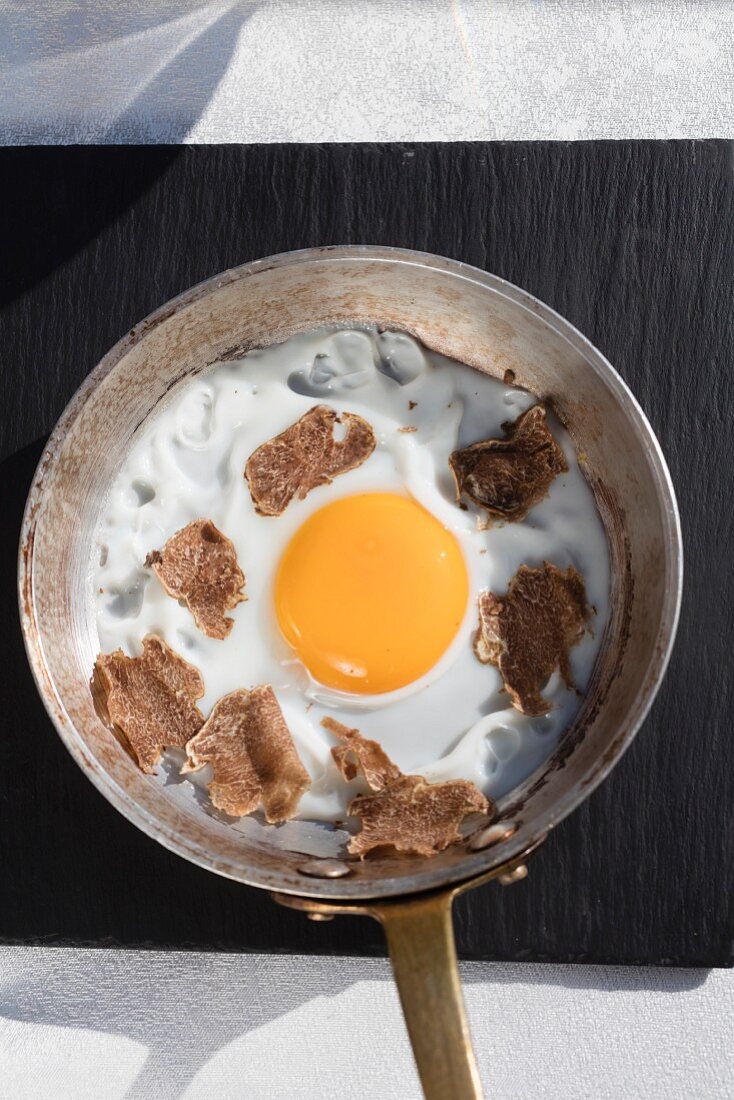A fried egg with white truffle in the Piedmont region of Italy