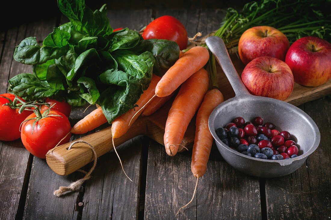 Assortment of fresh fruits, vegetables and berries