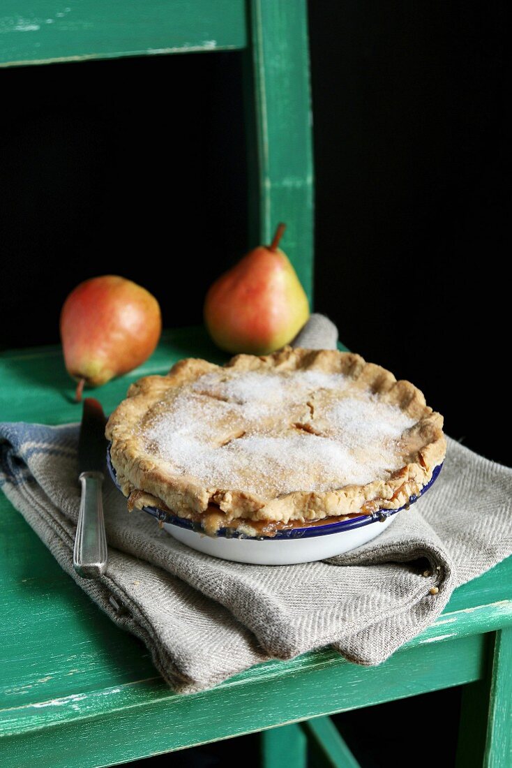 Freshly baked pear pie