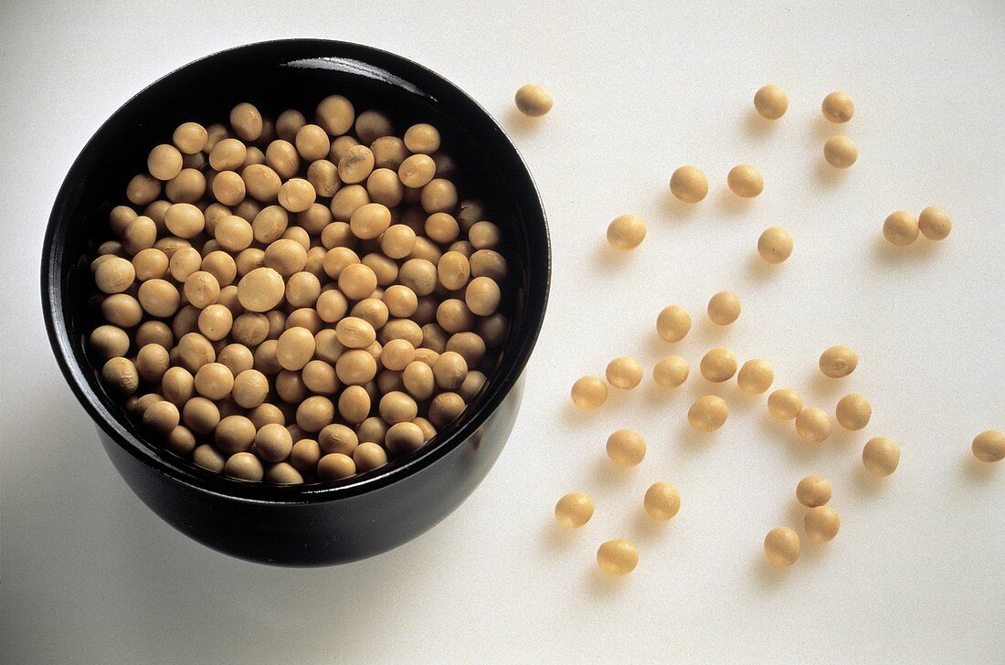 Soybeans in and Beside a Bowl