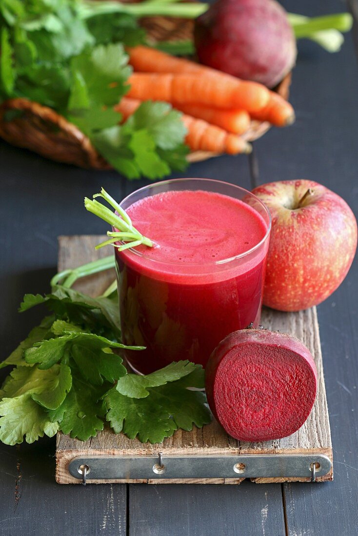Beetroot juice with apple, carrot and celery