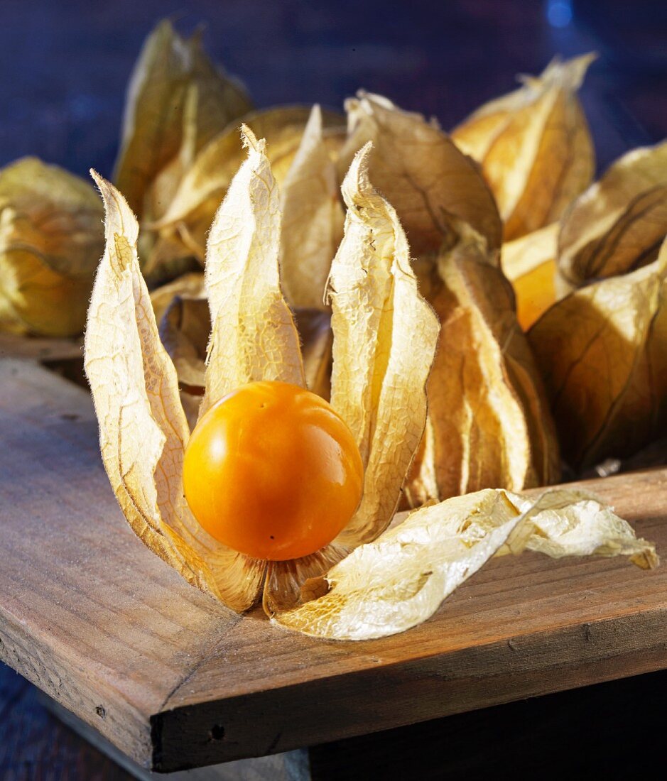 Physalis on a wooden board