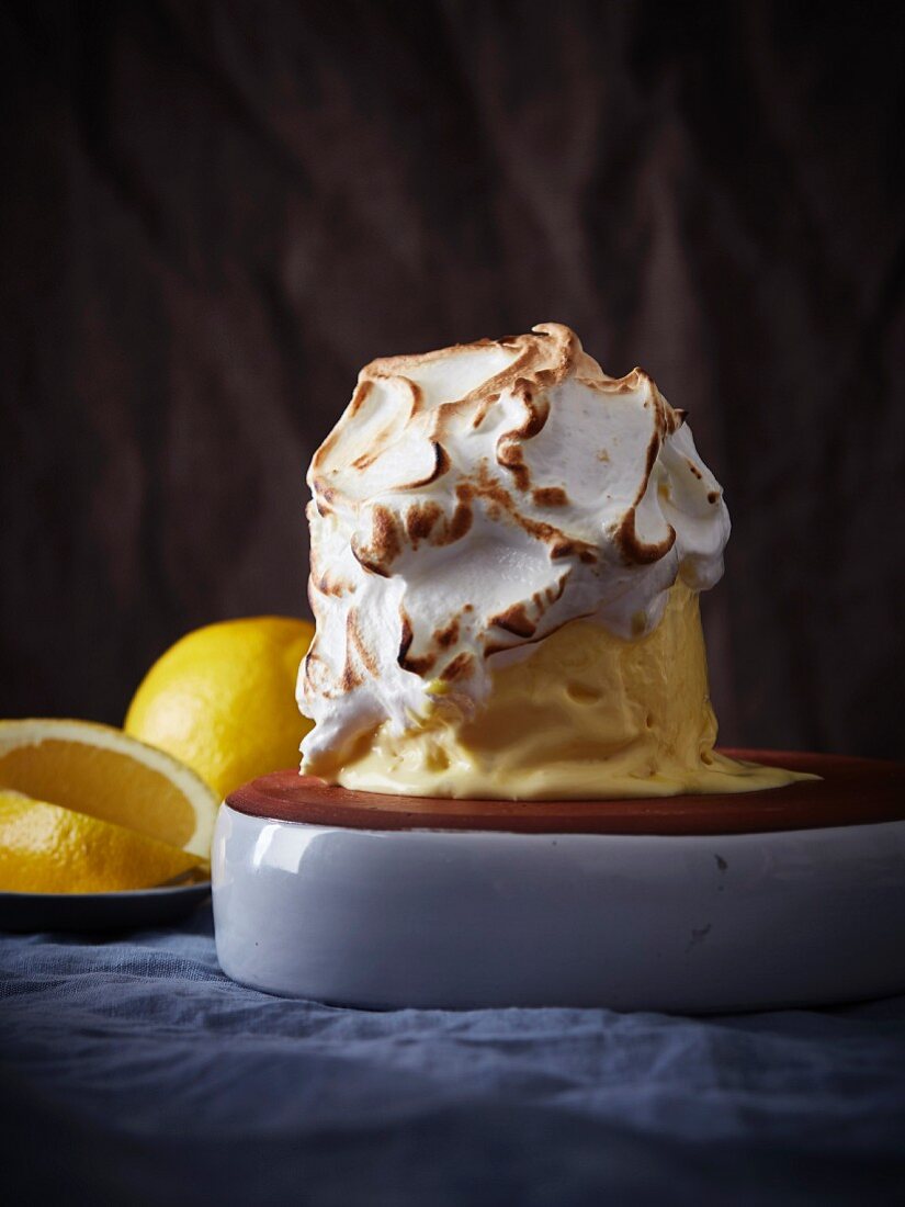 Lemon ice cream topped with a browned meringue