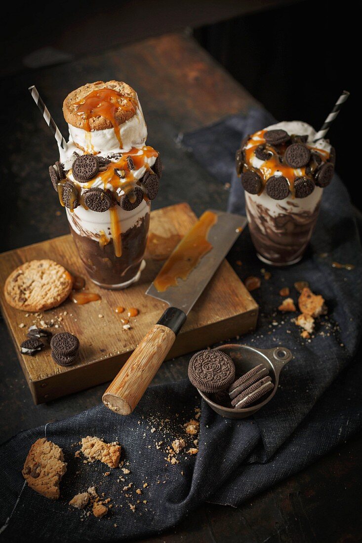Cookie monster milkshake with Oreo cookies and vanilla ice cream