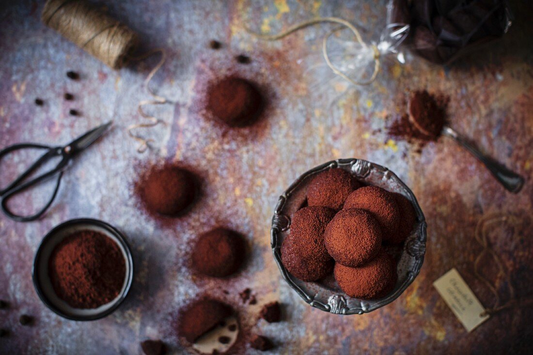 Schokoladenplätzchen mit Kakaopulver bestäubt (ohne Eier)