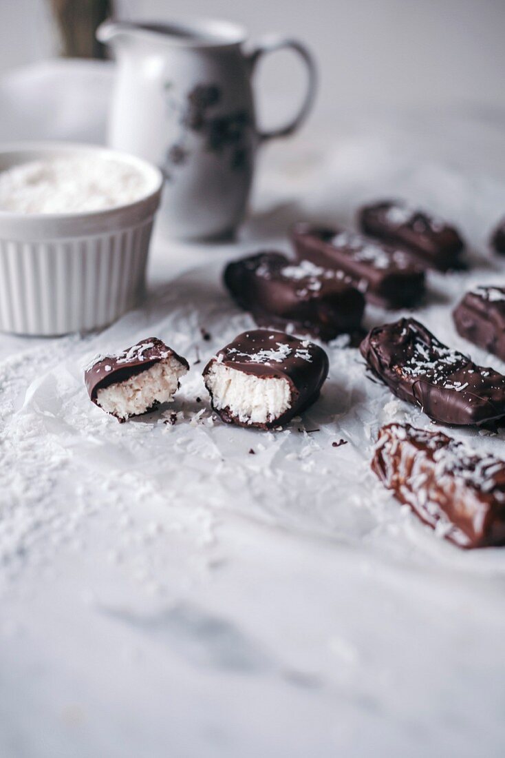 Chocolate-glazed coconut bars