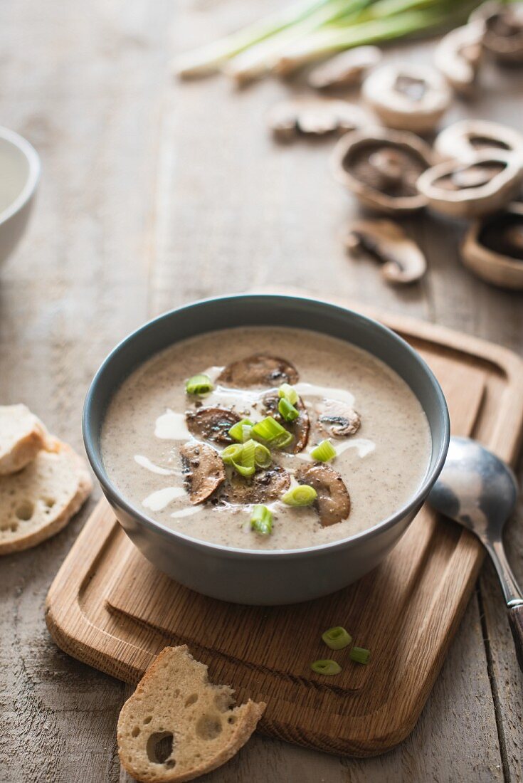 Cream of mushroom soup with spring onions