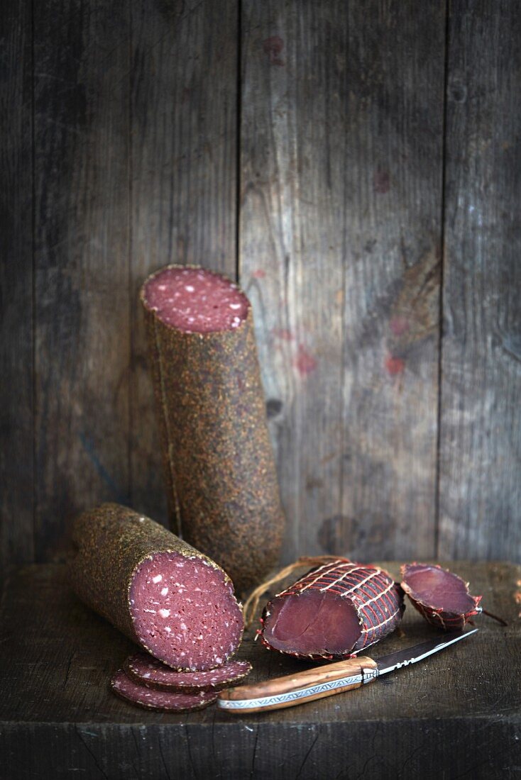 Elk salami and deer ham